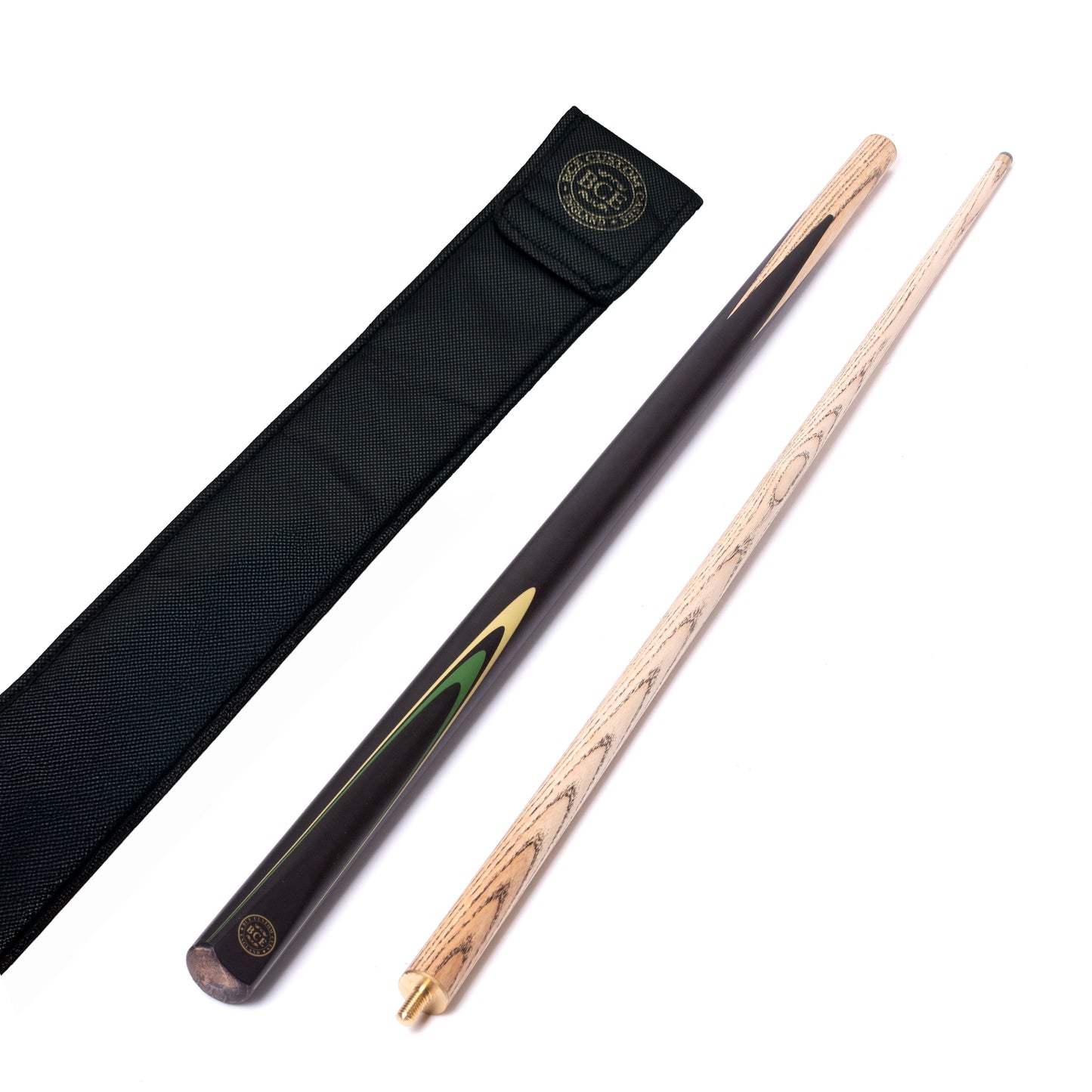 BCE Protege Series - 2 - 2 Piece Snooker/Pool Cue - 9.5mm Tip - 145cm - Black/Natural/Green