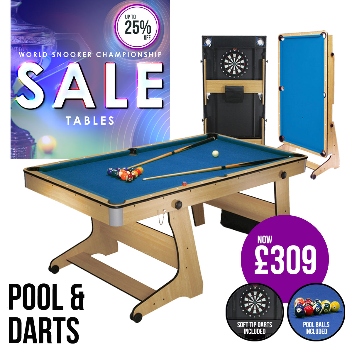 BCE 2 in 1 6ft Vertical Folding Pool Table