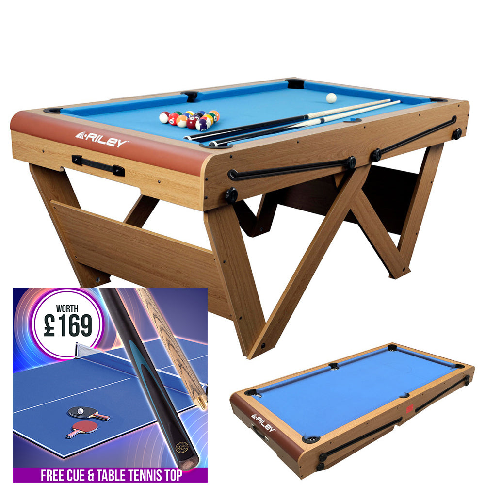 Riley 'W' Series 2 in 1 6ft Fold Flat Pool/Snooker Table