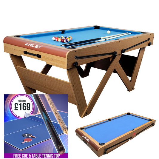 Riley 'W' Series 2 in 1 6ft Fold Flat Pool/Snooker Table