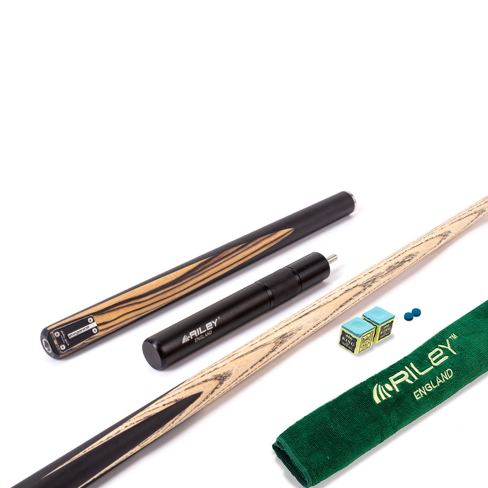 Riley Elegance - 3 Piece Snooker Cue - 3/4 Cut Cue - Layered Ebonised Black Wood Butt - 9.5mm Laminated Tip - 145cm - Black/ Natural White Ebony Front Splice
