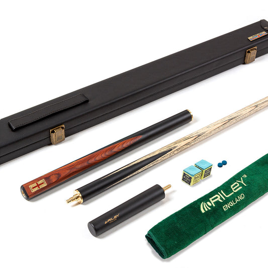 Riley England 3 Piece Snooker Cue - 3/4 Cut- Layered Ebonised Black Wood Butt - 9.5mm Tip - 145cm - Black/Brown Wood