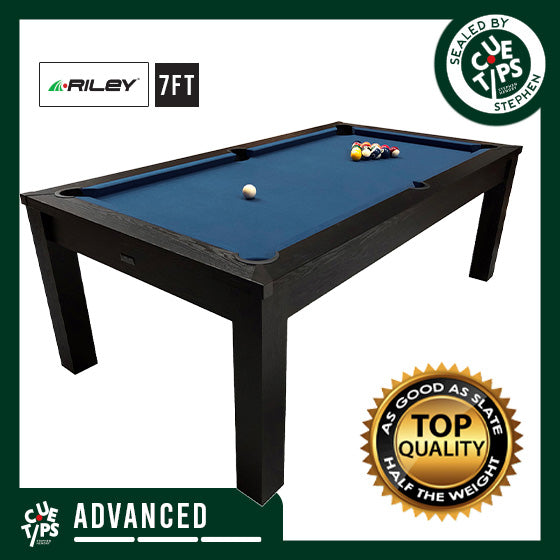 Riley 7ft 3-in-1 Semi Pro American Pool Table - Black Ash with Blue Cloth - Metal Frame - Free Table Tennis/Dining Top
