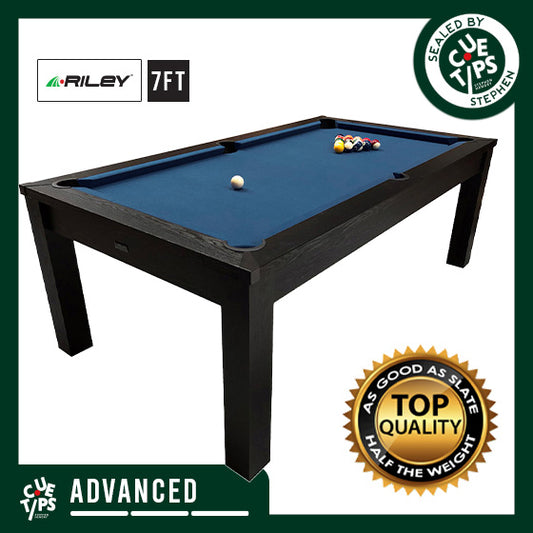 Riley 7ft Semi Pro American Pool Table - Black Ash with Blue Cloth - Metal Frame - Free Table Tennis/Dining Top