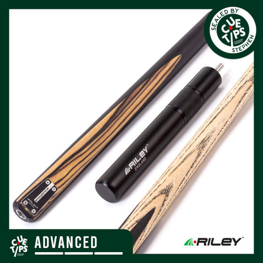Riley Elegance - 3 Piece Snooker Cue - 3/4 Cut Cue - Layered Ebonised Black Wood Butt - 9.5mm Laminated Tip - 145cm - Black/ Natural White Ebony Front Splice