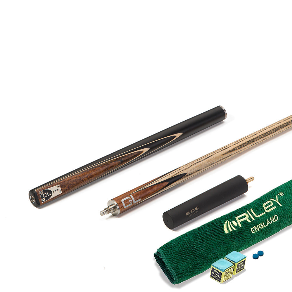 BCE C8L - 3 Piece English Pool Cue - 3/4 Cut Cue - Layered Ebonised Black Wood Butt with 9mm Tip - 145cm - Black/ Dark Wood