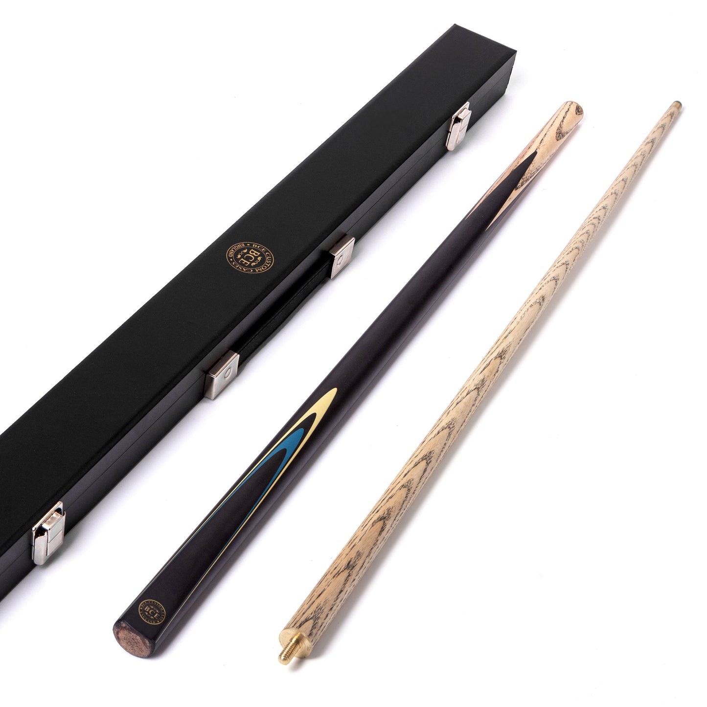 BCE Protege Series - 1 - 2 Piece Snooker/Pool Cue - 9.5mm Tip - 145cm - Black/Natural/Blue