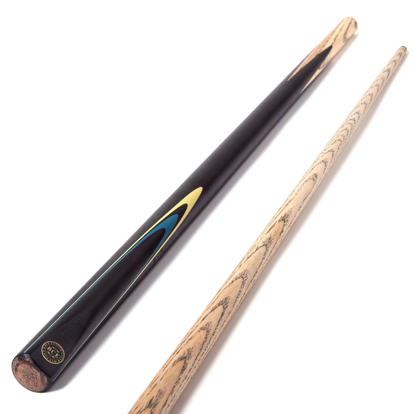 BCE Protege Series - 1 - 2 Piece Snooker/Pool Cue - 9.5mm Tip - 145cm - Black/Natural/Blue