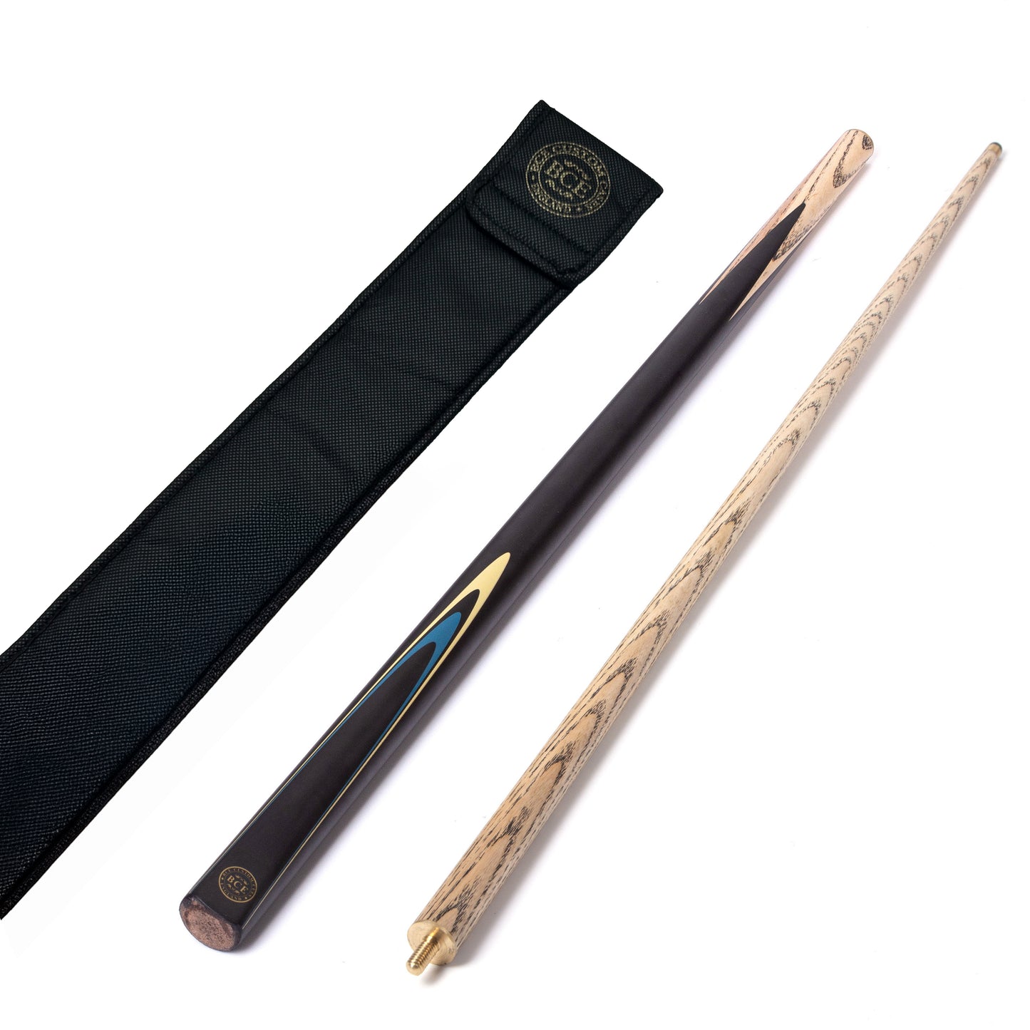 BCE Protege Series - 1 - 2 Piece Snooker/Pool Cue - 9.5mm Tip - 145cm - Black/Natural/Blue