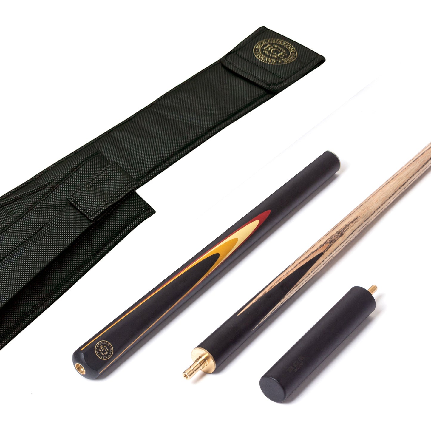 BCE Protege Series - 3/4 Cut Snooker/Pool Cue - 9.5mm Tip - 145cm - Black/Natural/Red/Cream/Orange