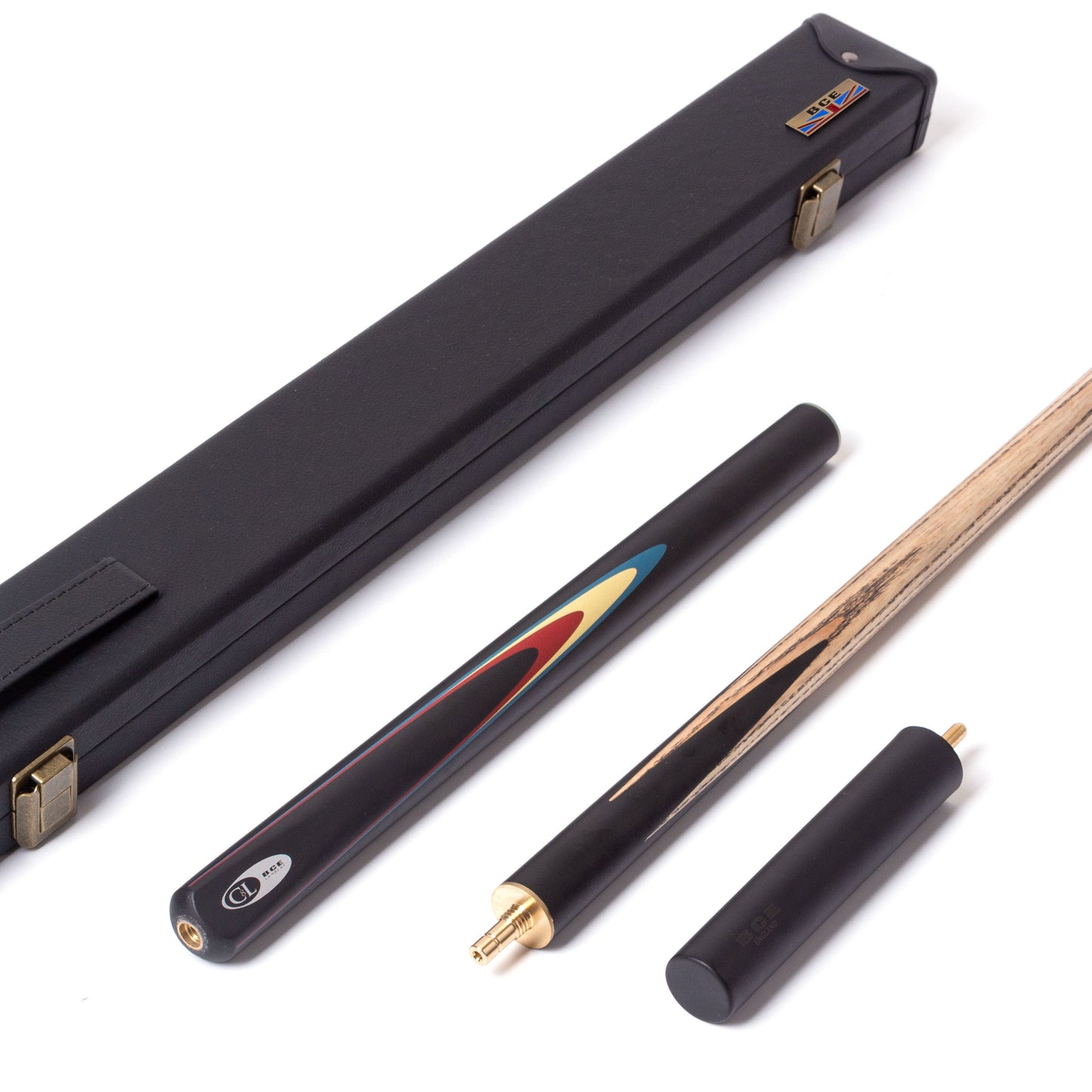 BCE Protege Series - Christophe Lambert - 3/4 Cut Snooker/Pool Cue - 9.5mm Tip - 145cm - Black/Natural/Blue/Cream/Red