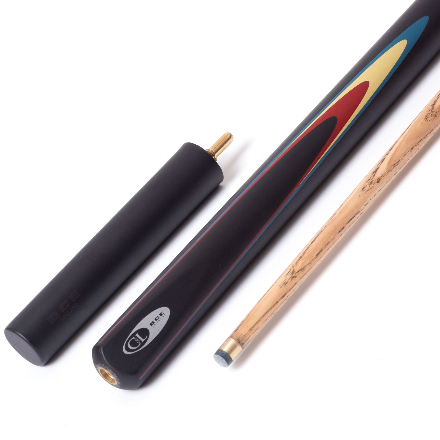 BCE Protege Series - Christophe Lambert - 3/4 Cut Snooker/Pool Cue - 9.5mm Tip - 145cm - Black/Natural/Blue/Cream/Red