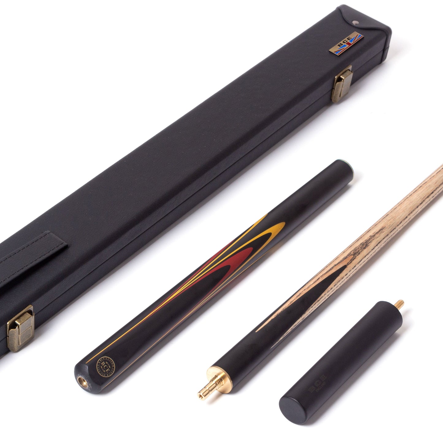 BCE Protege Series - 3/4 Cut Snooker/Pool Cue - 9.5mm Tip - 145cm - Black/Natural/Red/Orange