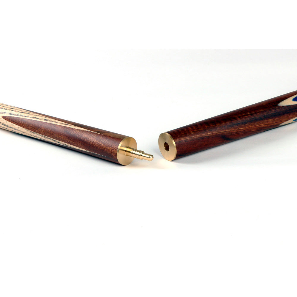 BCE 3 Piece Snooker Cue - 3/4 Cut Cue - Exotic Wood Butt - 9.5mm Tip - 145cm - Blue/ Natural Wood