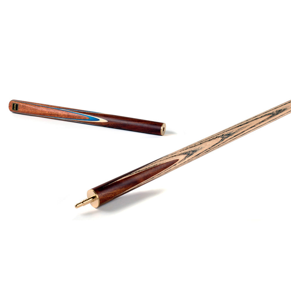 BCE 3 Piece Snooker Cue - 3/4 Cut Cue - Exotic Wood Butt - 9.5mm Tip - 145cm - Blue/ Natural Wood