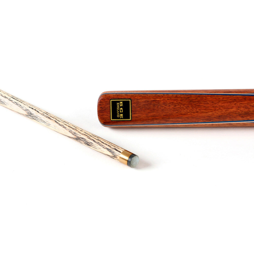 BCE 3 Piece Snooker Cue - 3/4 Cut Cue - Exotic Wood Butt - 9.5mm Tip - 145cm - Blue/ Natural Wood