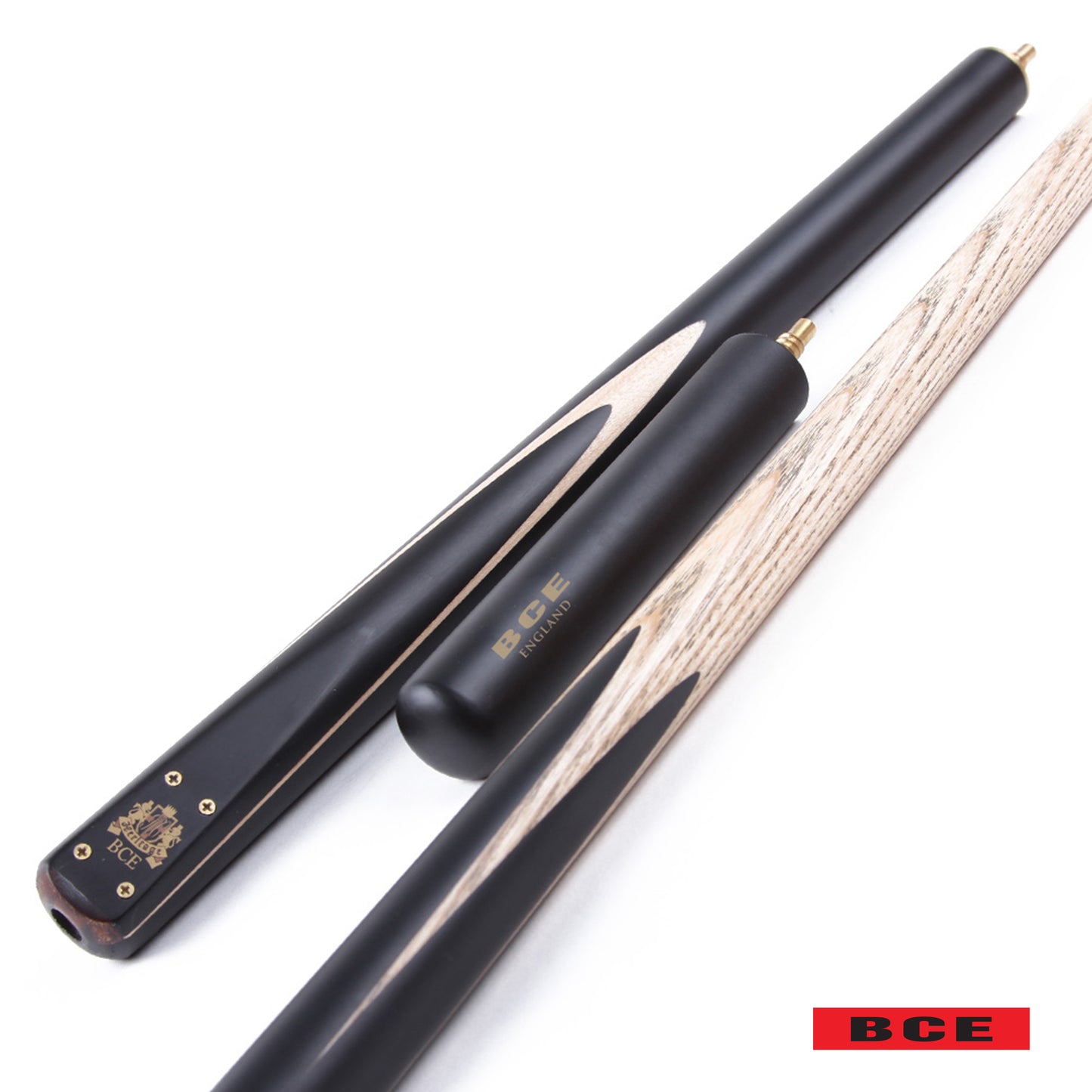 BCE 3 Piece Heritage Snooker Cue - 3/4 Cut Cue - Layered Ebonised Black Wood Butt - 9.5mm Tip - 145cm - Black/Natural