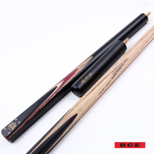 BCE 3 Piece Heritage Snooker Cue - 3/4 Cut Cue - Layered Ebonised Black Wood Butt - 9.5mm Tip - 145cm - Black/Natural/Purple