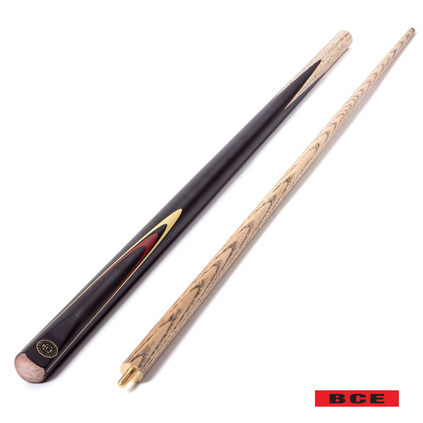 BCE Protege Series - 3 - 2 Piece Snooker/Pool Cue - 9.5mm Tip - 145cm - Black/Natural/Red