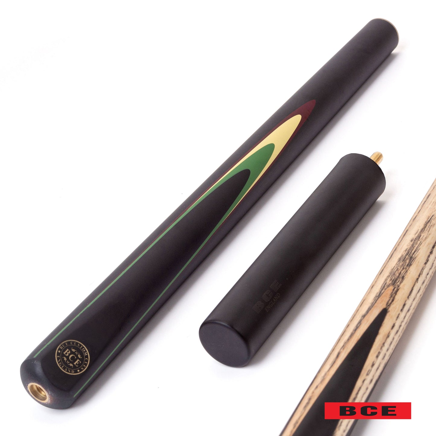 BCE Protege Series - 3/4 Cut Snooker/Pool Cue - 9.5mm Tip - 145cm - Black/Natural/Green/Cream/Burgundy