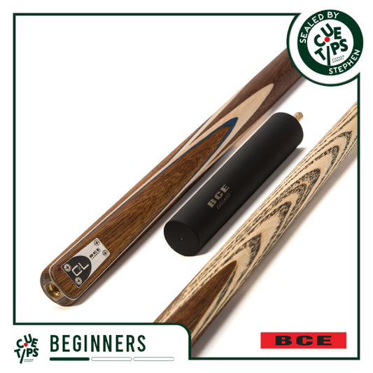 BCE C8L - 3 Piece English Pool Cue - 3/4 Cut Cue - Exotic Wood Butt with 9mm Tip - 145cm - Blue/ Natural Wood