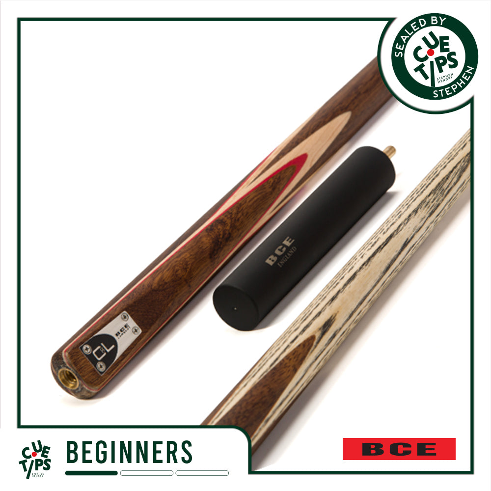 BCE C8L - 3 Piece English Pool Cue - 3/4 Cut Cue - Exotic Wood Butt with 9mm Tip - 145cm - Red/ Natural Wood