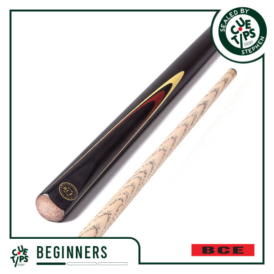 BCE Protege Series - 3 - 2 Piece Snooker/Pool Cue - 9.5mm Tip - 145cm - Black/Natural/Red