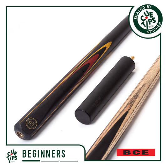 BCE Protege Series - 3/4 Cut Snooker/Pool Cue - 9.5mm Tip - 145cm - Black/Natural/Red/Orange