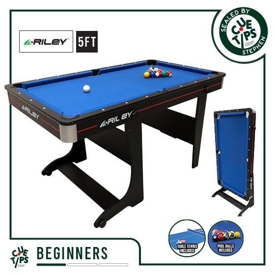 Riley 5ft 2 in 1 Folding Pool Table with Table Tennis Table - Black with Blue Cloth - Folds Vertically