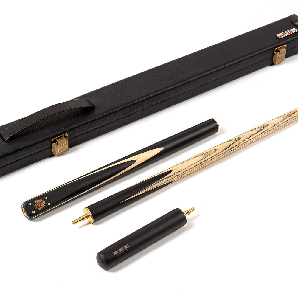BCE 3 Piece Heritage Snooker Cue - 3/4 Cut Cue - Layered Ebonised Black Wood Butt - 9.5mm Tip - 145cm - Black/Natural