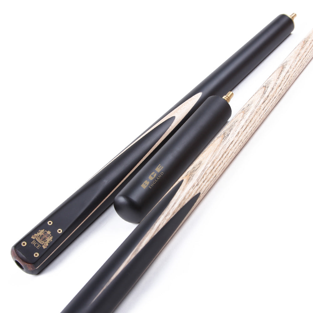 BCE 3 Piece Heritage Snooker Cue - 3/4 Cut Cue - Layered Ebonised Black Wood Butt - 9.5mm Tip - 145cm - Black/Natural