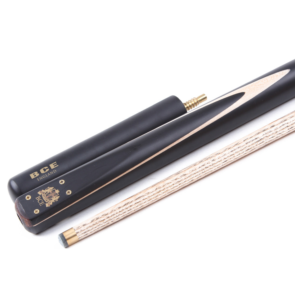BCE 3 Piece Heritage Snooker Cue - 3/4 Cut Cue - Layered Ebonised Black Wood Butt - 9.5mm Tip - 145cm - Black/Natural