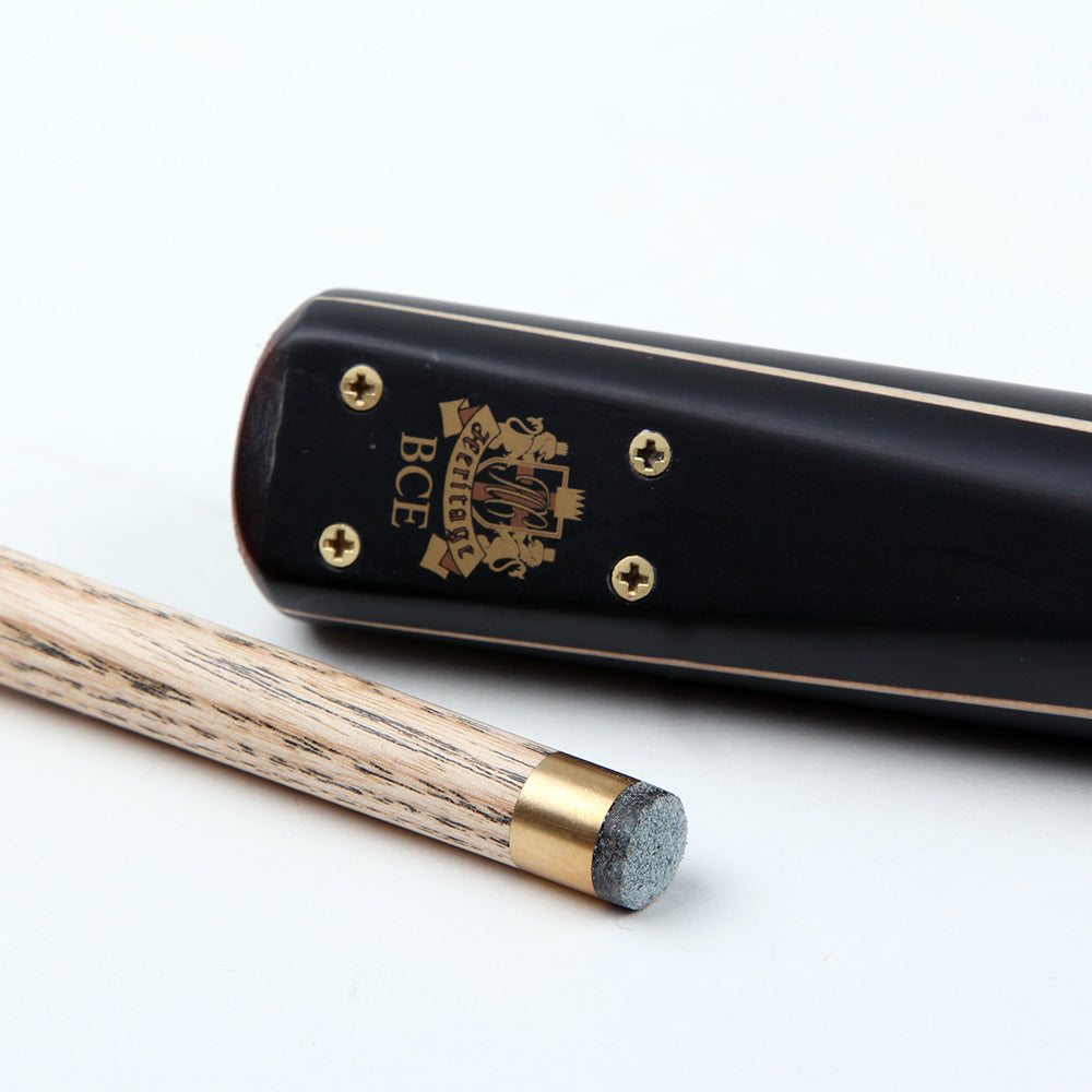 BCE 3 Piece Heritage Snooker Cue - 3/4 Cut Cue - Layered Ebonised Black Wood Butt - 9.5mm Tip - 145cm - Black/Natural