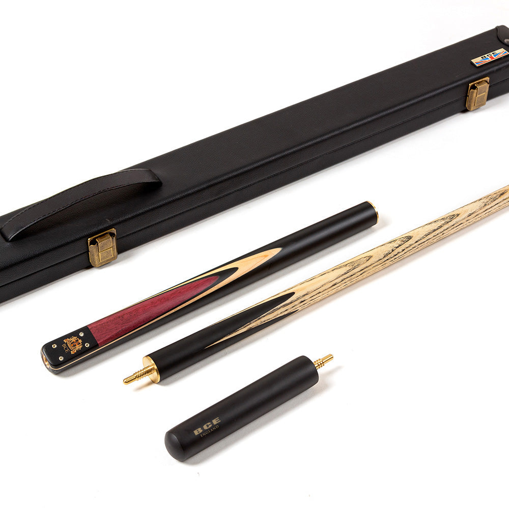 BCE 3 Piece Heritage Snooker Cue - 3/4 Cut Cue - Layered Ebonised Black Wood Butt - 9.5mm Tip - 145cm - Black/Natural/Purple