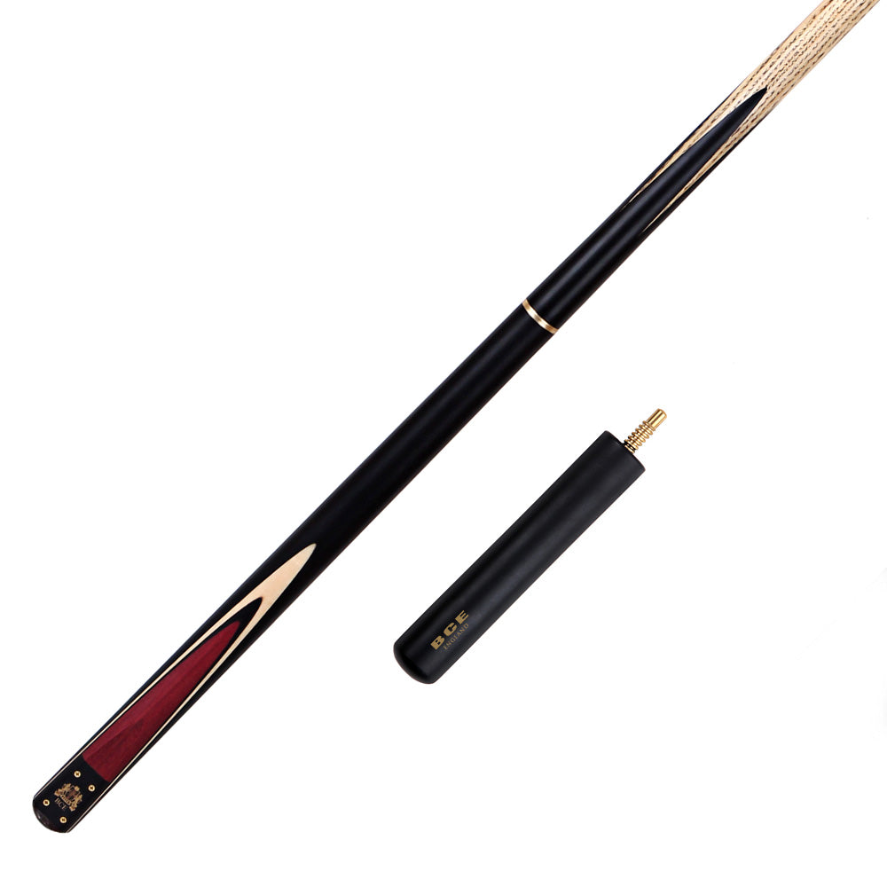 BCE 3 Piece Heritage Snooker Cue - 3/4 Cut Cue - Layered Ebonised Black Wood Butt - 9.5mm Tip - 145cm - Black/Natural/Purple