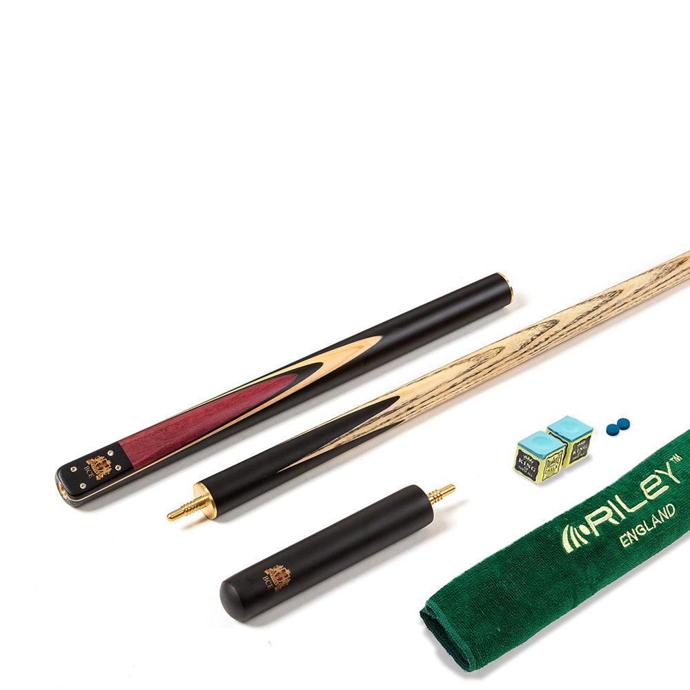 BCE 3 Piece Heritage Snooker Cue - 3/4 Cut Cue - Layered Ebonised Black Wood Butt - 9.5mm Tip - 145cm - Black/Natural/Purple