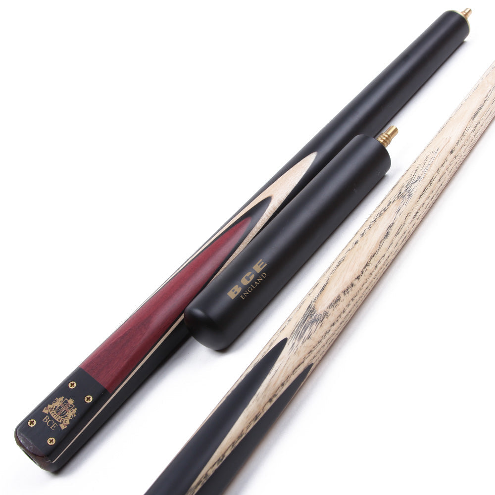 BCE 3 Piece Heritage Snooker Cue - 3/4 Cut Cue - Layered Ebonised Black Wood Butt - 9.5mm Tip - 145cm - Black/Natural/Purple