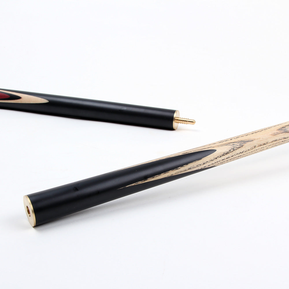 BCE 3 Piece Heritage Snooker Cue - 3/4 Cut Cue - Layered Ebonised Black Wood Butt - 9.5mm Tip - 145cm - Black/Natural/Purple
