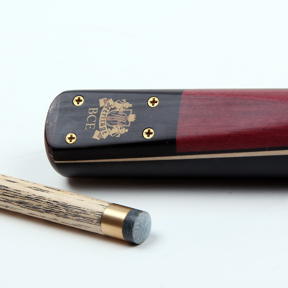 BCE 3 Piece Heritage Snooker Cue - 3/4 Cut Cue - Layered Ebonised Black Wood Butt - 9.5mm Tip - 145cm - Black/Natural/Purple
