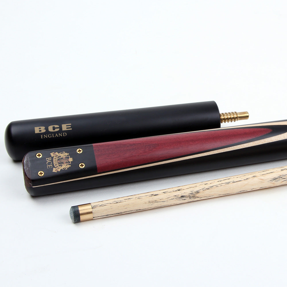 BCE 3 Piece Heritage Snooker Cue - 3/4 Cut Cue - Layered Ebonised Black Wood Butt - 9.5mm Tip - 145cm - Black/Natural/Purple