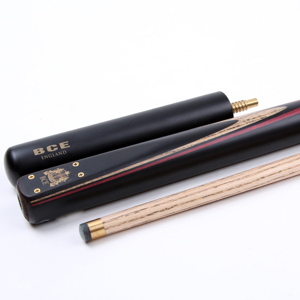BCE 3 Piece Heritage Snooker Cue - 3/4 Cut Cue - Layered Ebonised Black Wood Butt - 9.5mm Tip - 145cm - Black/Natural/Brown/Purple