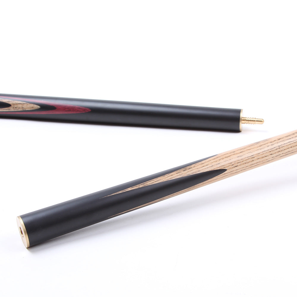 BCE 3 Piece Heritage Snooker Cue - 3/4 Cut Cue - Layered Ebonised Black Wood Butt - 9.5mm Tip - 145cm - Black/Natural/Brown/Purple