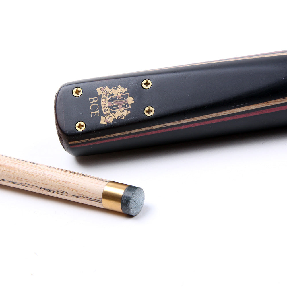 BCE 3 Piece Heritage Snooker Cue - 3/4 Cut Cue - Layered Ebonised Black Wood Butt - 9.5mm Tip - 145cm - Black/Natural/Brown/Purple