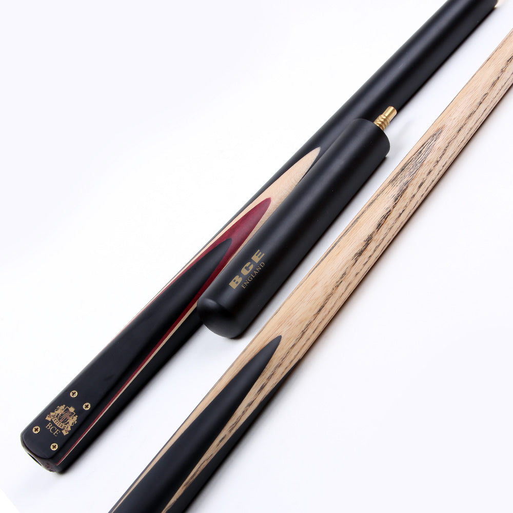 BCE 3 Piece Heritage Snooker Cue - 3/4 Cut Cue - Layered Ebonised Black Wood Butt - 9.5mm Tip - 145cm - Black/Natural/Purple