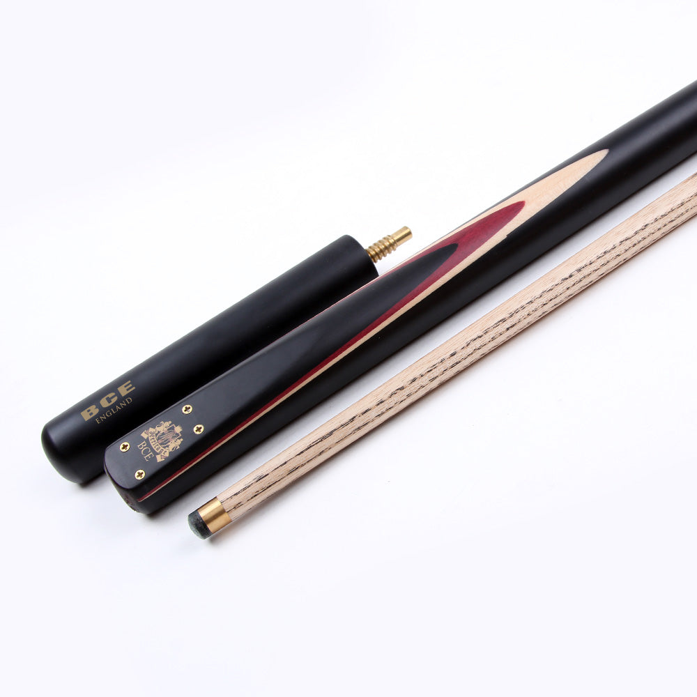 BCE 3 Piece Heritage Snooker Cue - 3/4 Cut Cue - Layered Ebonised Black Wood Butt - 9.5mm Tip - 145cm - Black/Natural/Purple