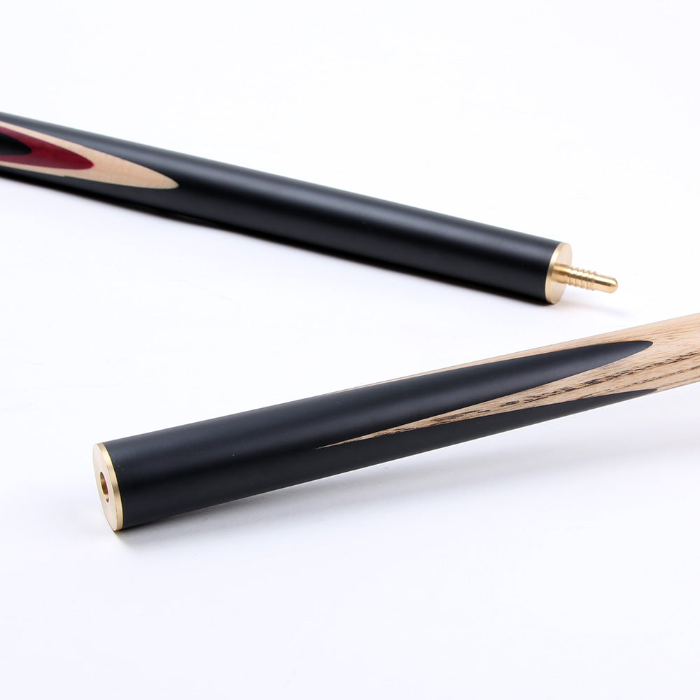 BCE 3 Piece Heritage Snooker Cue - 3/4 Cut Cue - Layered Ebonised Black Wood Butt - 9.5mm Tip - 145cm - Black/Natural/Purple