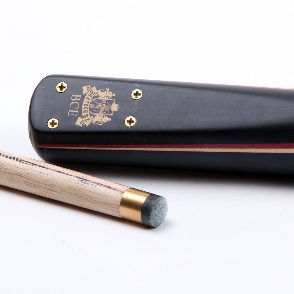 BCE 3 Piece Heritage Snooker Cue - 3/4 Cut Cue - Layered Ebonised Black Wood Butt - 9.5mm Tip - 145cm - Black/Natural/Purple