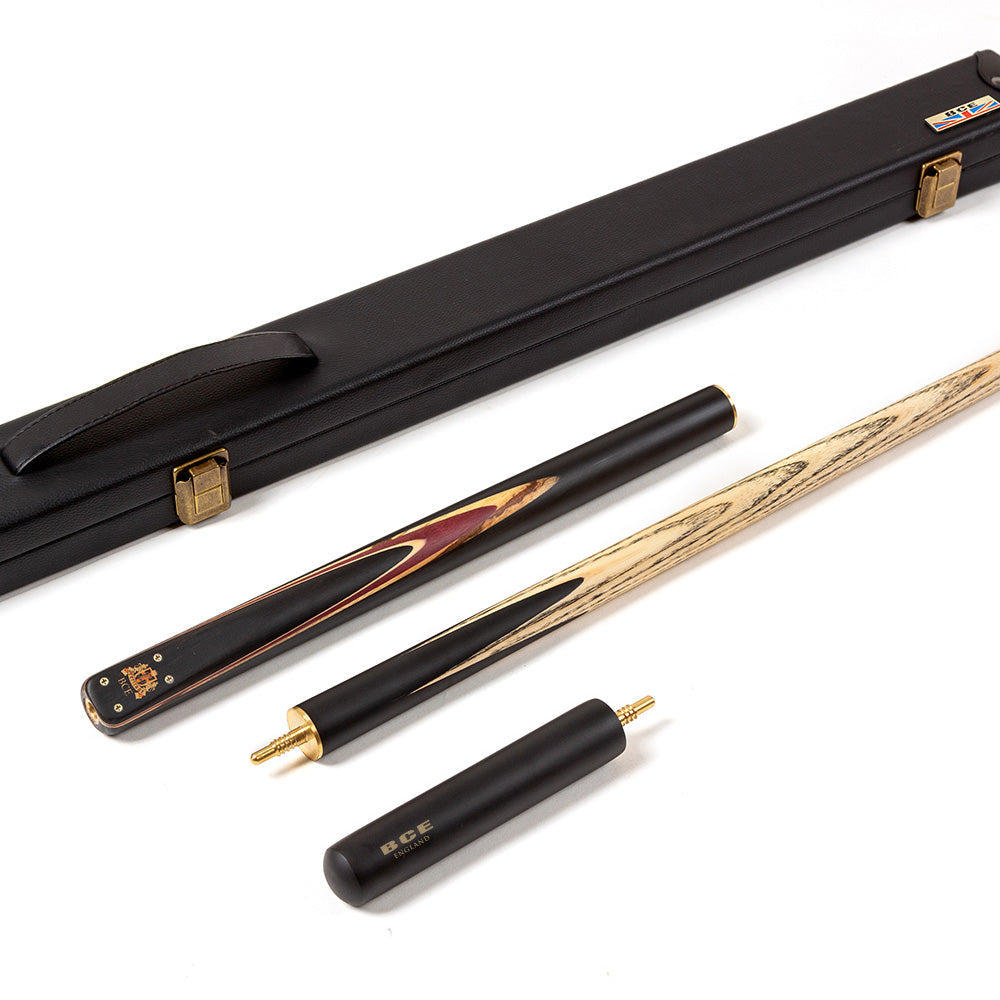 BCE 3 Piece Heritage Snooker Cue - 3/4 Cut Cue - Layered Ebonised Black Wood Butt - 9.5mm Tip - 145cm - Black/Natural/Purple