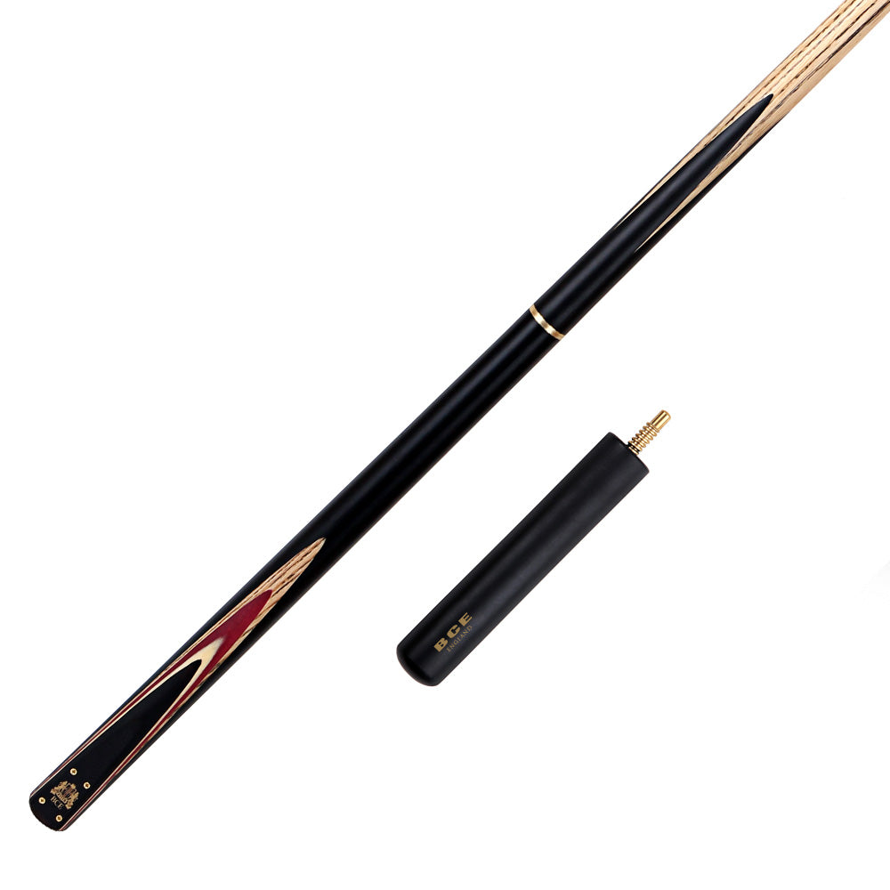 BCE 3 Piece Heritage Snooker Cue - 3/4 Cut Cue - Layered Ebonised Black Wood Butt - 9.5mm Tip - 145cm - Black/Natural/Purple