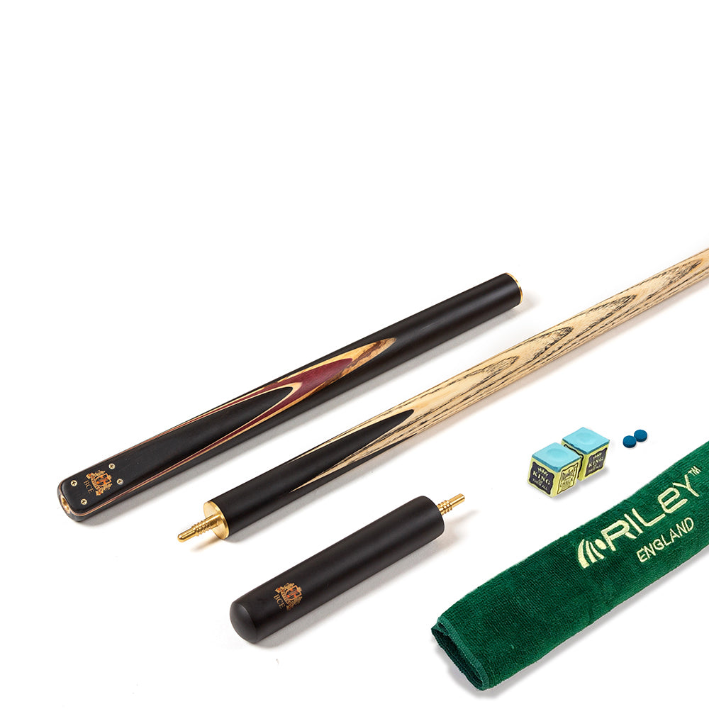 BCE 3 Piece Heritage Snooker Cue - 3/4 Cut Cue - Layered Ebonised Black Wood Butt - 9.5mm Tip - 145cm - Black/Natural/Purple